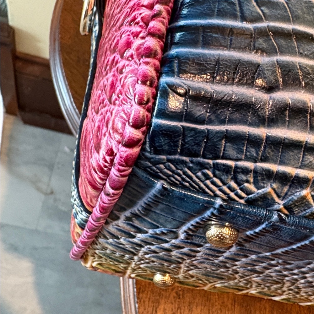 Croc Embossed Multicolor Satchel crossbody/ shoulder bag  Pink Gold Blue /goldto - Picture 11 of 17